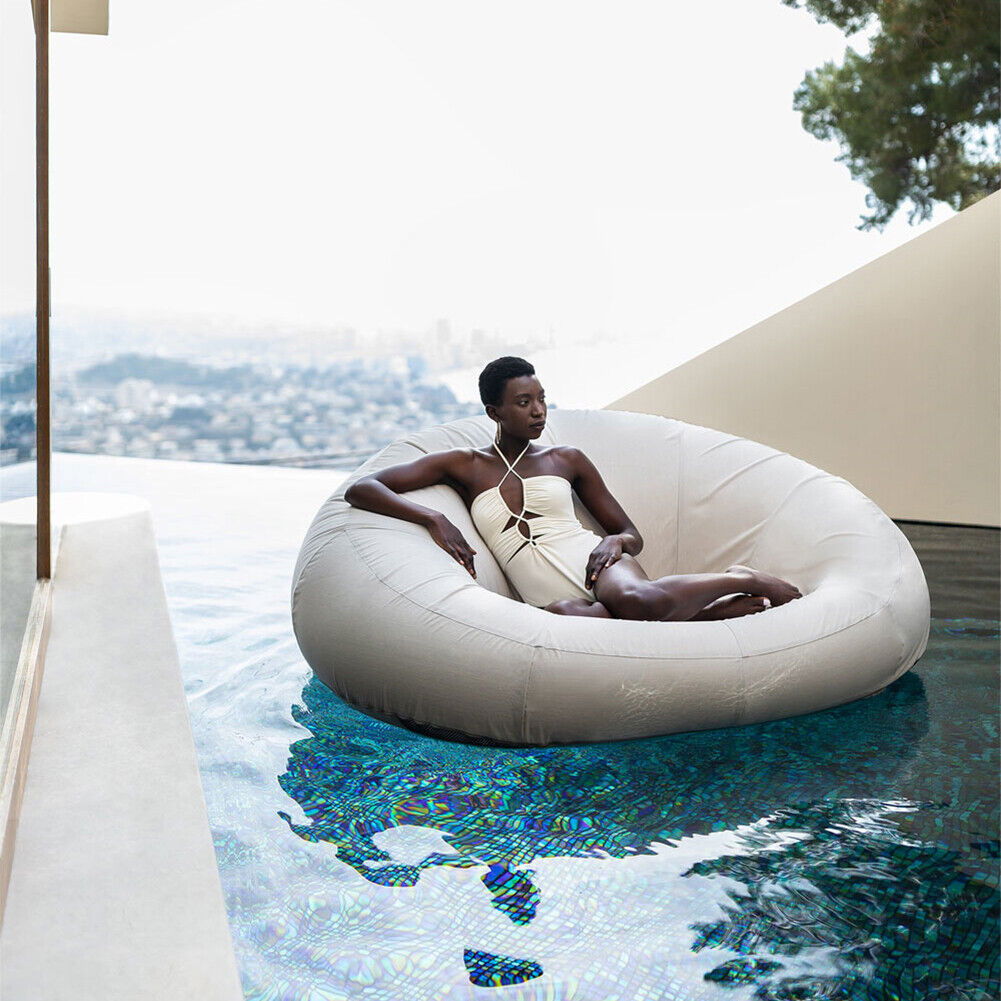 Inflatable Round Pool Lounger Ecru Odie Home